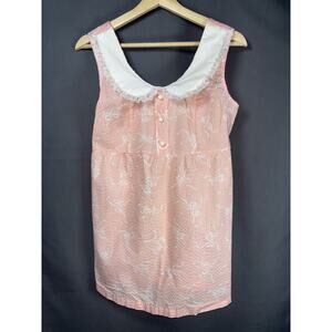 Serenity Vtg Women's Slip Dress Size 10 Pink Bow Print Collar Coquette Babydoll